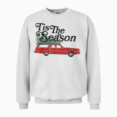 ’tis the Season Retro Wagon Christmas Tree Holiday Unisex Sweatshirt - White
