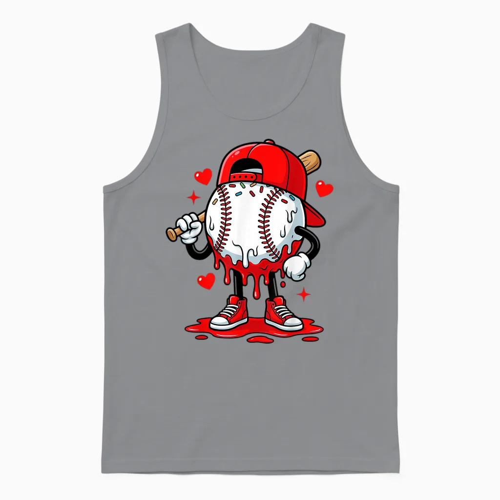 Baseball Drip Icecream Apparel Youth Boy Valentine Unisex Tank Top in Sport Grey