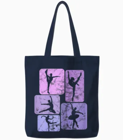 Dancer Ballet Girl's Ballerina T-Shirt, Black Tote Bags - Navy