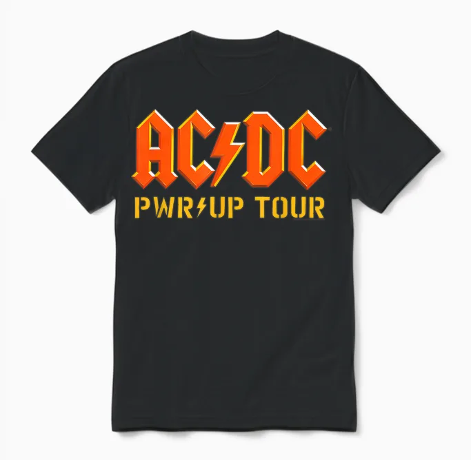 Ac/dc Pwr Up Tour T-Shirt - Unisex-Adults, Black, Small, Short Sleeve, Classic Fit, Cotton Blend Unisex T-Shirt in Black