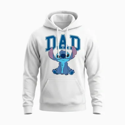 Disney Lilo & Stitch Vintage Dad Cool Stitch Collegiate Logo Unisex Hoodie - White