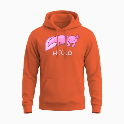 Hello Funny Axolotl Unisex Hoodie - Orange