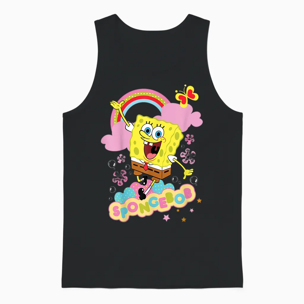 Spongebob Schwammkopf Blumen Und Regenbogen Unisex Tank Top in Black