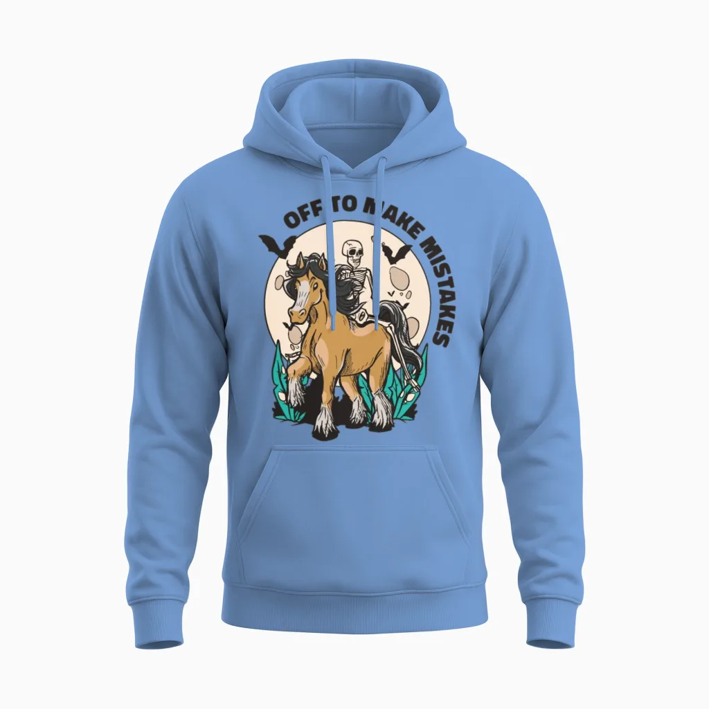 Skeleton Riding Horse Mistakes Horse Riding Unisex Hoodie in Carolina Blue