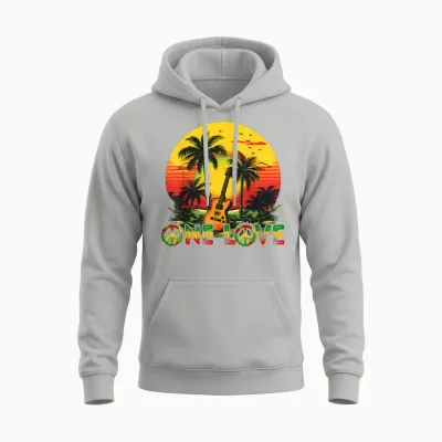 Guitarist Rasta Reggae Sunset Jamaica Reggae Music Guitar T-Shirt, Black, S Unisex Hoodie - Ash