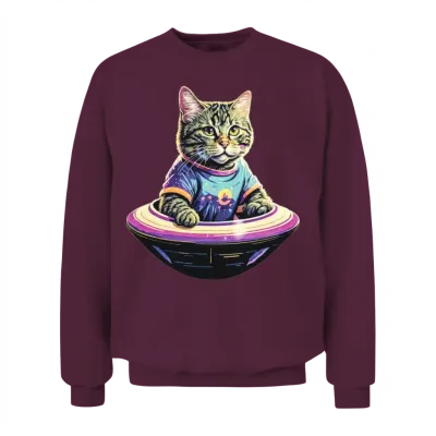 Retro Ufo Cat Unisex Sweatshirt - Maroon