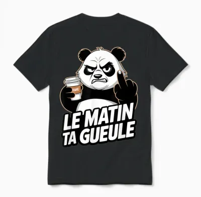 Le Matin Ta Gueule Funny Panda Coffee Sarcasm Funny Mood T-Shirt, Black, S Unisex T-Shirt - Black