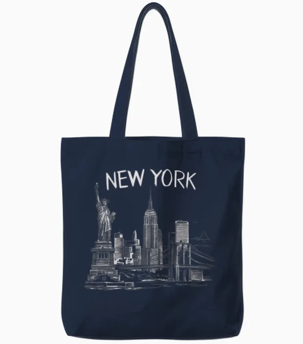 New York Gift Men Women Ny City Holiday Vintage T-Shirt, Black, S Tote Bags in Navy
