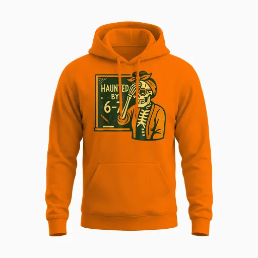 Haunted by 6 7 Funny Teacher 67 Halloween Skeleton Six Seven Unisex Hoodie - Safety Orange