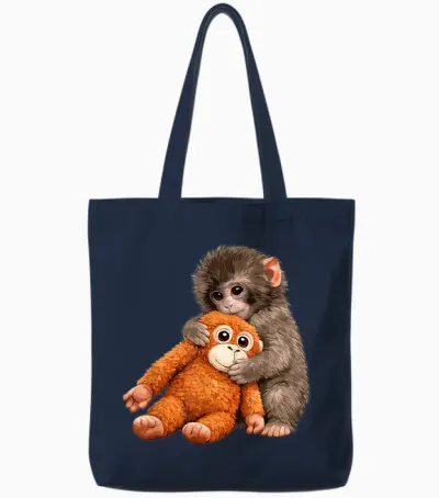Cute Monkey Punch Baby Japanese Monkey Tote Bags - Navy