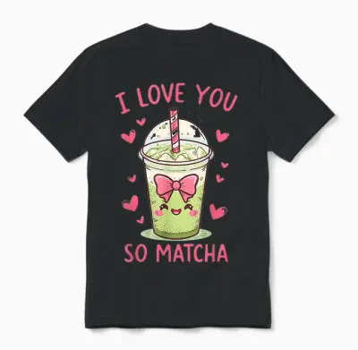 I Love You So Matcha Cute Kawaii Green Tea Pun Unisex T-Shirt - Black