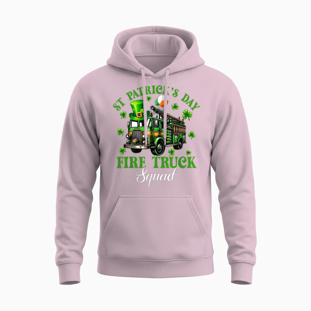 St Patrick's Day Fire Truck Squad Trèfles Chauffeur De Camion De Pompiers Unisex Hoodie in Light Pink