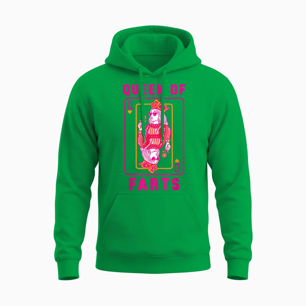 Funny Queen of Fart Farting Humour Inappropriate Embarrassing Unisex Hoodie in Irish Green