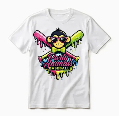Party Animals Baseball Funny Monkey Unisex T-Shirt - White
