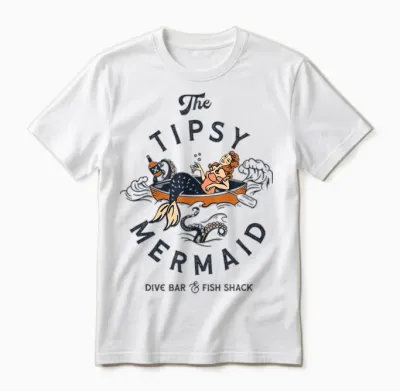 The Tipsy Mermaid Dive Bar & Fish Shack: Vintage Pinup Art Unisex T-Shirt - White