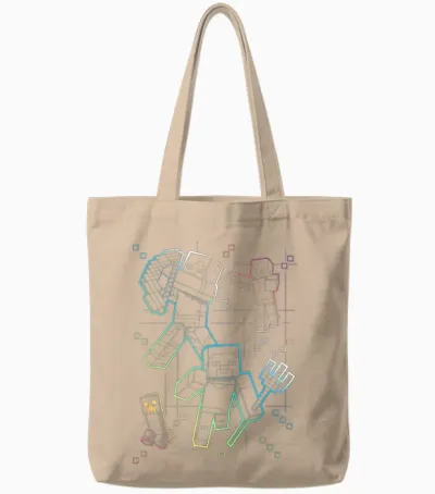 Minecraft Group Shot Rainbow Collage T-Shirt, Black Tote Bags - Natural