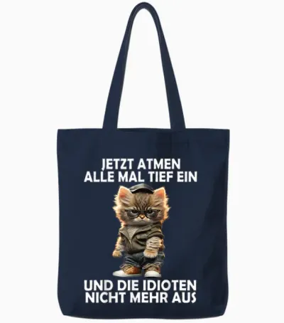 Now Breathe All Deep a Cat Funny Men Women Cats T-Shirt, Black Tote Bags - Navy