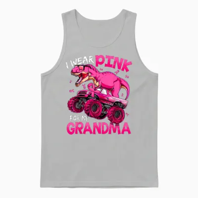 I Wear Pink for My Grandma Breast Cancer Awareness Dinosaur Unisex Tank Top - Ash