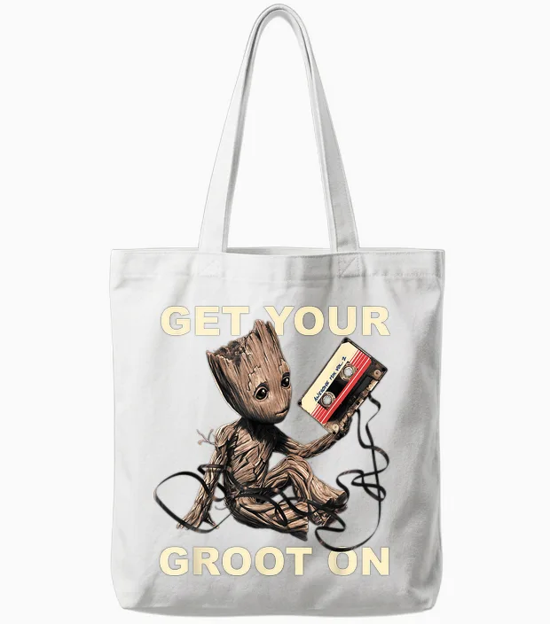 Guardians of the Galaxy Vol.2 Get Your Groot on T-Shirt, Black Tote Bags in White