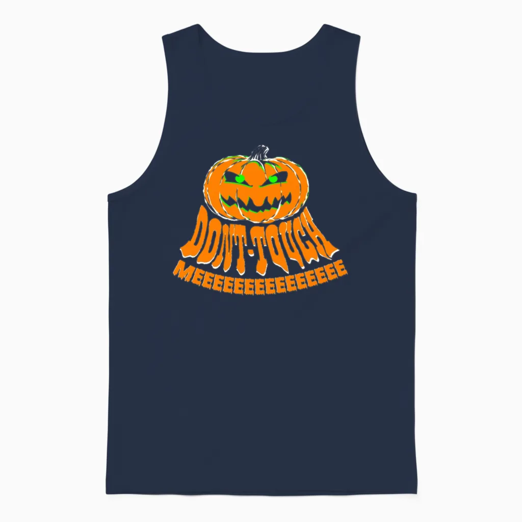 Dont Touch Me Halloween Pumpkin Unisex Tank Top in Navy