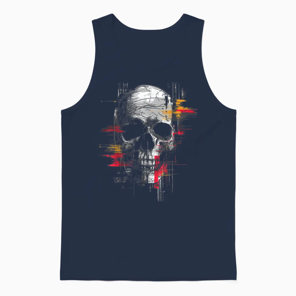 Skull Drawing Art Painting Graphic Motif Skull T-Shirt, Black Unisex Tank Top in Navy