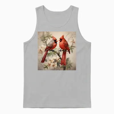 Northern Red Cardinal Birds with Flowers Unisex Tank Top - Ash