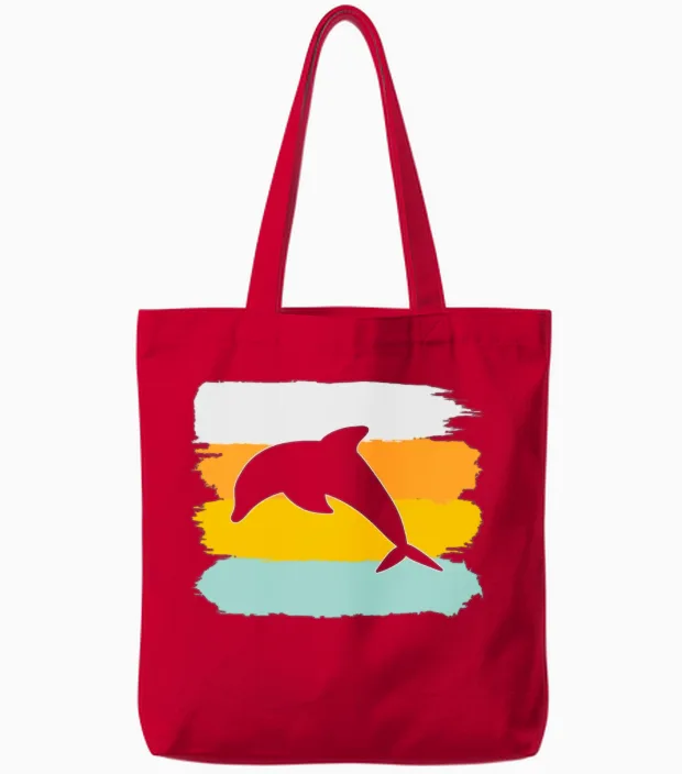 Dolphin Retro Tote Bags in Red