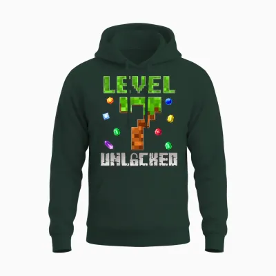 Birthday Boy Level 7 Unlocked 7th Birthday Game Pixel Unisex Hoodie - Forest