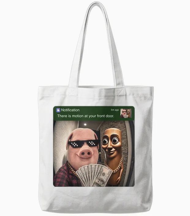 There Is Motion at Your Front Door Tung Tung Tung John Pork Tote Bags in White