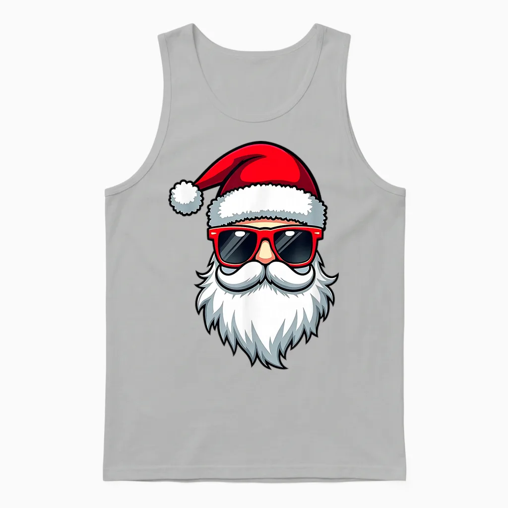 Cool Santa in Sunglasses Christmas Modern Holiday Art Tee T-Shirt, Black, S Unisex Tank Top in Ash