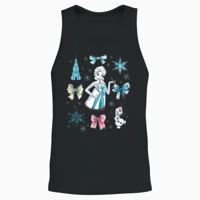 Disney Frozen Elsa Bow Watercolor Collage Unisex Tank Top - Black