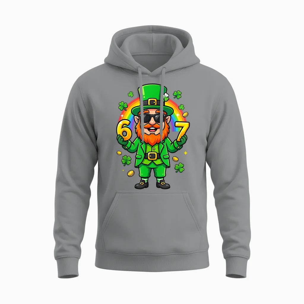 67 Six Seven 6 7 Funny Leprechaun St Patricks Day Boys Unisex Hoodie in Sport Grey
