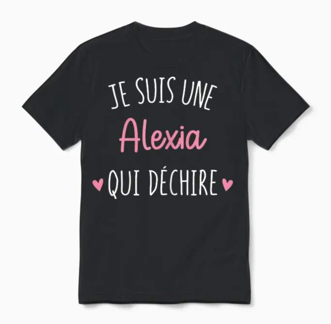 Personalised Women's Gift Name Alexia Qui Déchire T-Shirt, Black, Female X-Small Unisex T-Shirt in Black