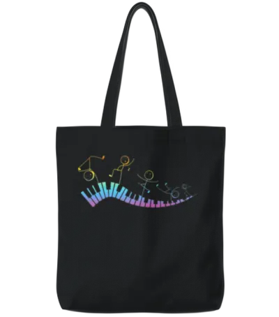 Piano Keyboard - Funny Piano Stick Figure Keyboard Tote Bags - Black