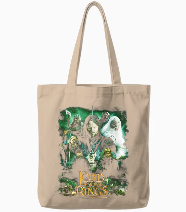 Lord of the Rings Hero Group T-Shirt Small Tote Bags in Natural