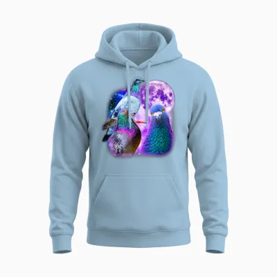 Drei Tauben Lustige Tauben Mond Meme Witz Ironisch Sarkastisch Unisex Hoodie - Light Blue