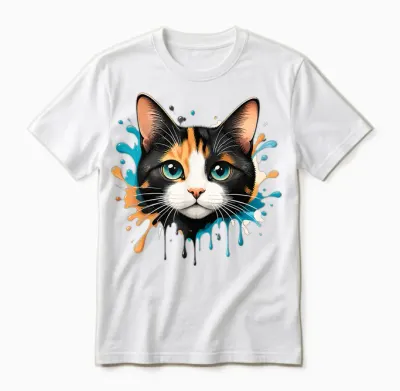 Motif Visage De Chat Splash Drip Pet Lover Kitten Parent Style Mignon Unisex T-Shirt - White