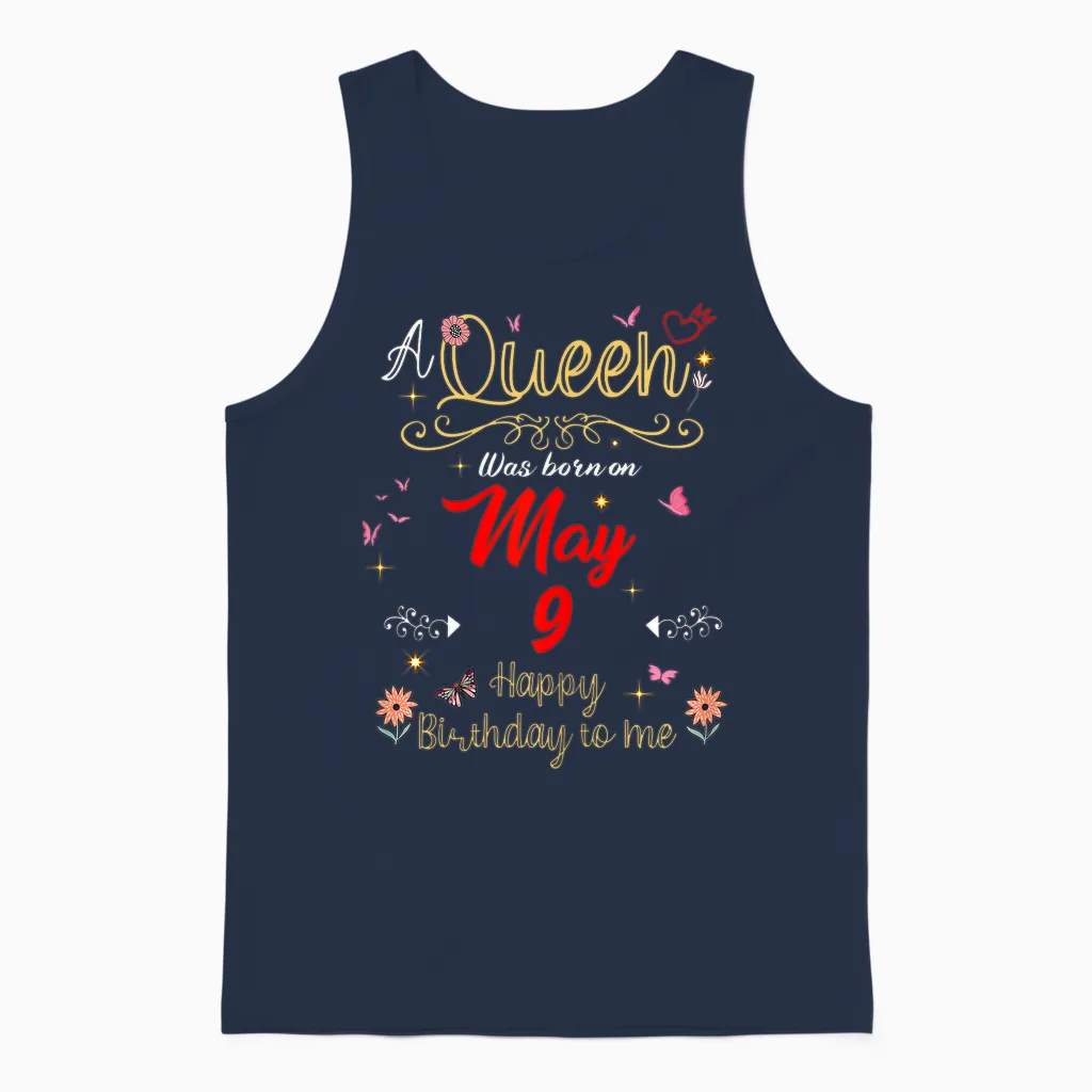 Une Reine Est Née Le 9 Mai, 9e Anniversaire Unisex Tank Top in Navy