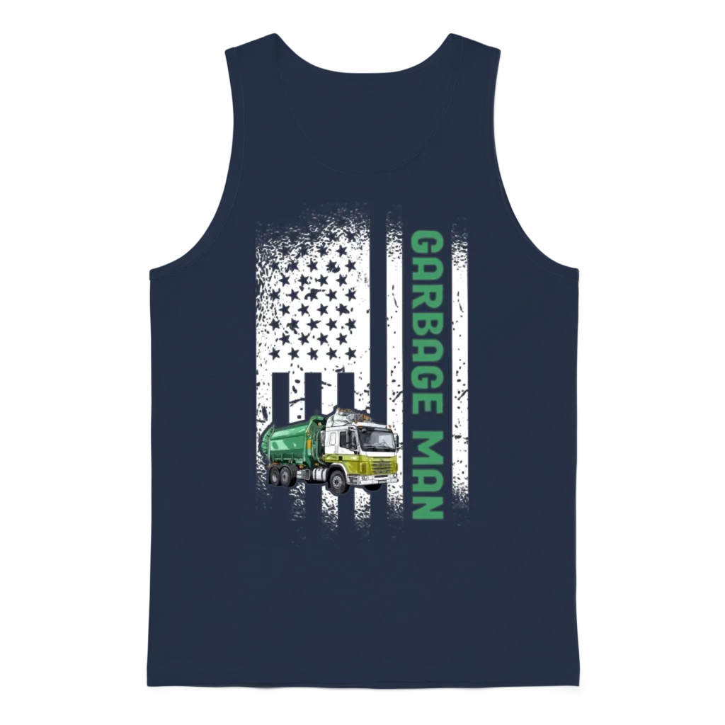Garbage Man Us Flag Garbage Truck Unisex Tank Top - Navy