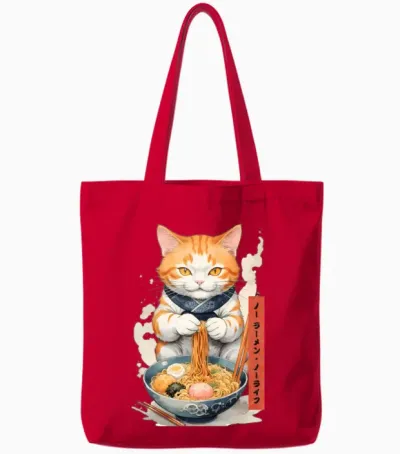 Ramen Cat Tote Bags - Red