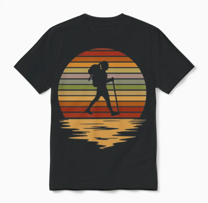 Hiking Color Night & Outdoors Gift Unisex T-Shirt in Black