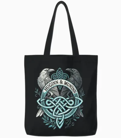 Odins Eyes Viking Raven Huginn & Muninn Ravens German T-Shirt, Black, S Tote Bags - Black