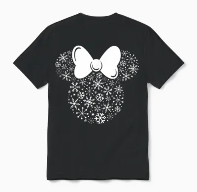 Disney Minnie Mouse Icon Winter Holiday Christmas Snowflakes Unisex T-Shirt - Black