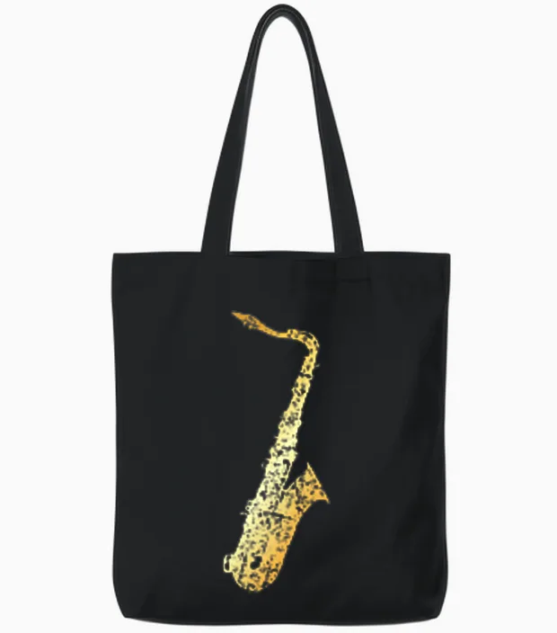 Tenor Saxophon (vintage Goldgelb Links) Saxophonist Sax Tote Bags in Black