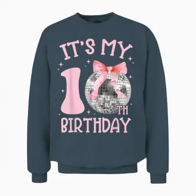 10th Birthday Coquette Bow Disco Ball 10 Year Old Birthday Unisex Sweatshirt - Dark Heather