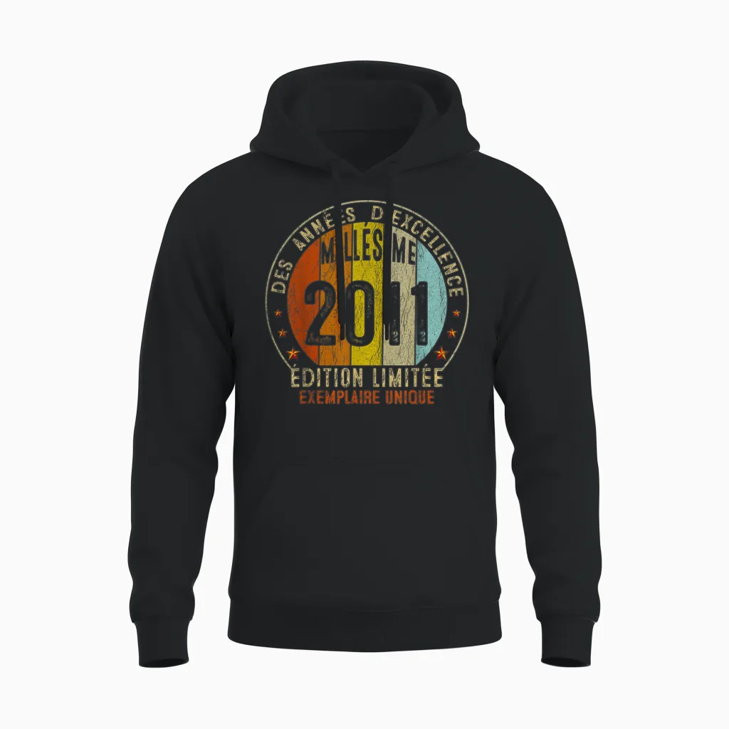 Vintage 2011 Gift 14 Years Boy Birthday Humour T-Shirt, Black, S Unisex Hoodie in Black