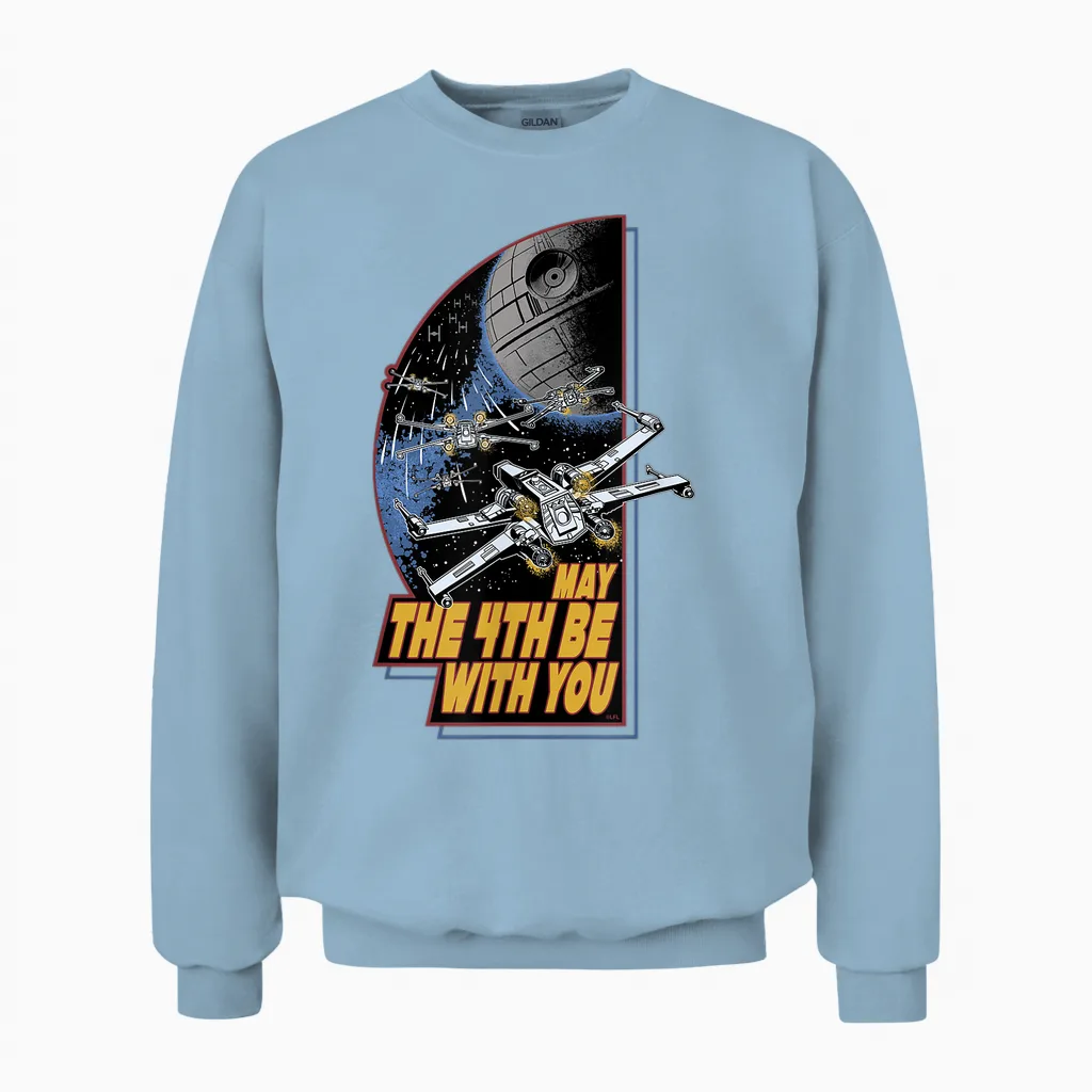 Star Wars Day May the 4th Be with You Vintage Space Battle Unisex Sweatshirt in Light Blue