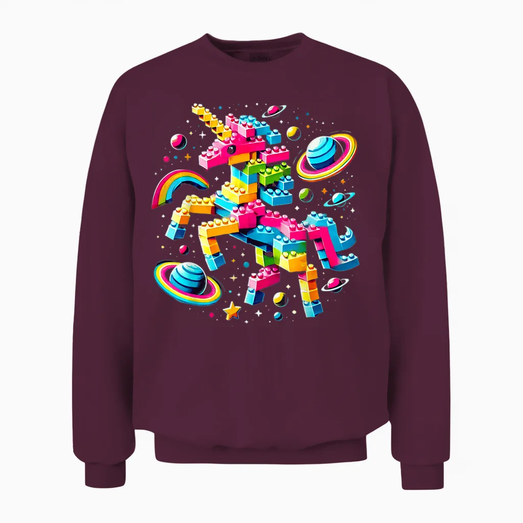 Unicorn Blocks Master Funny Builder Building Blocks Bricks Unisex Sweatshirt in Maroon