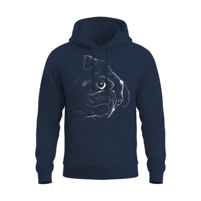 Pug Face Pug Dog Silhouette Cute Pug Lineart Mops Unisex Hoodie - Navy