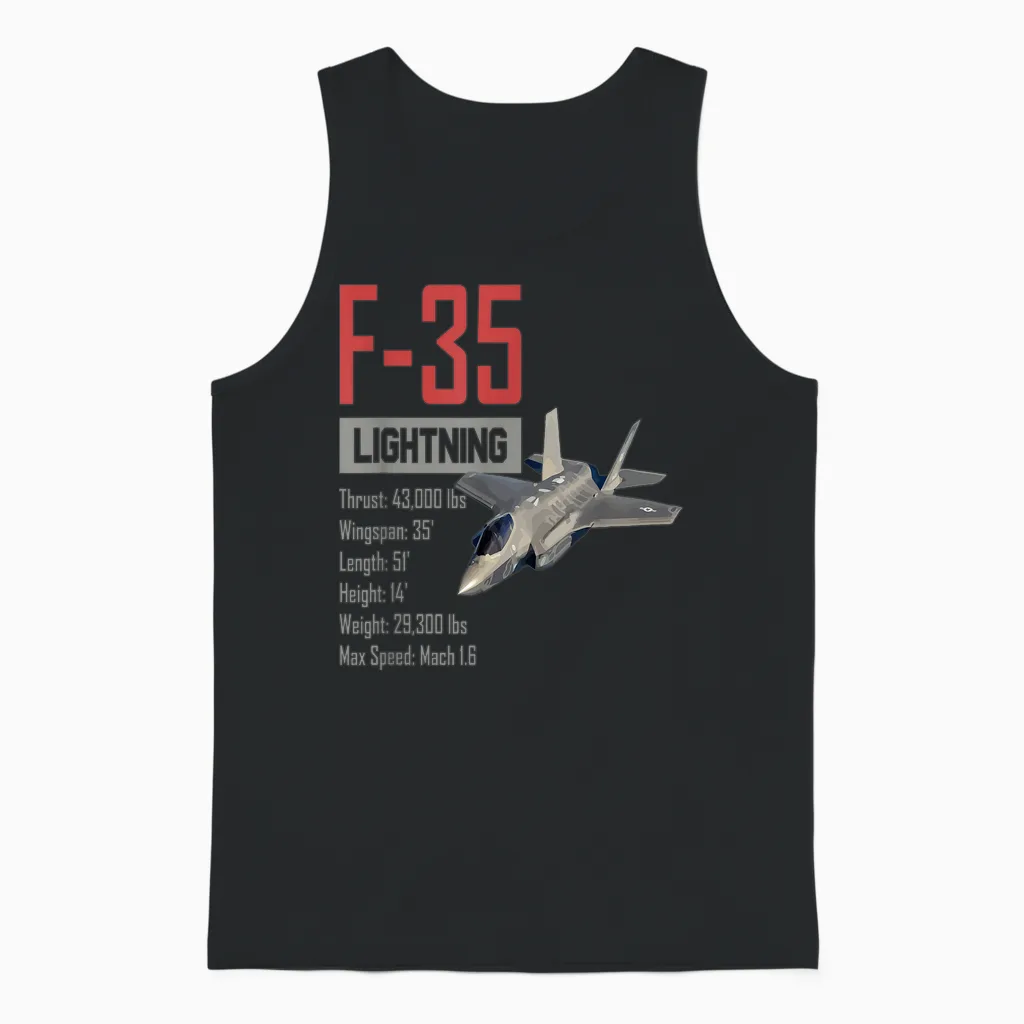 American Airplane Fighter Stealth F35 Lightning Unisex Tank Top in Black